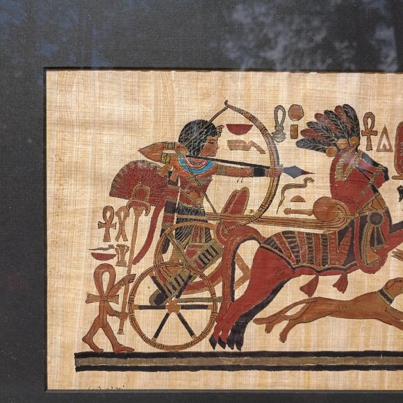 Hand Painted Egyptian Art King Ramses Tut Papyrus Signed Framed Gold Gilded Vtg - Picture 2 of 14